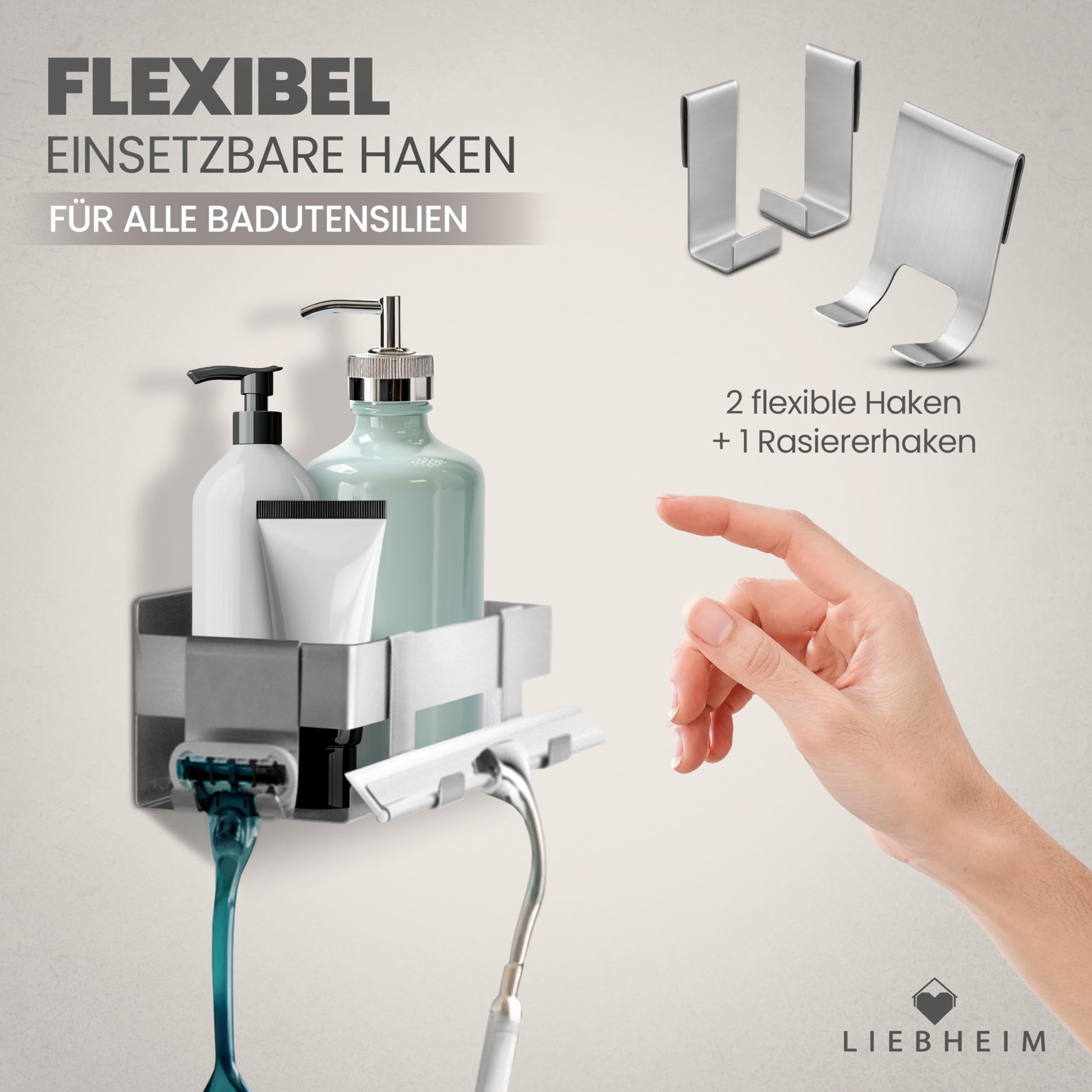 LIEBHEIM Duschablage Ohne Bohren - Badregal - Badezimmer Organizer - Duschregal - Badezimmer Regal - Duschregal Ohne Bohren - Bathroom Organizer - Bad Regal - Duschkorb - Shower Shelf