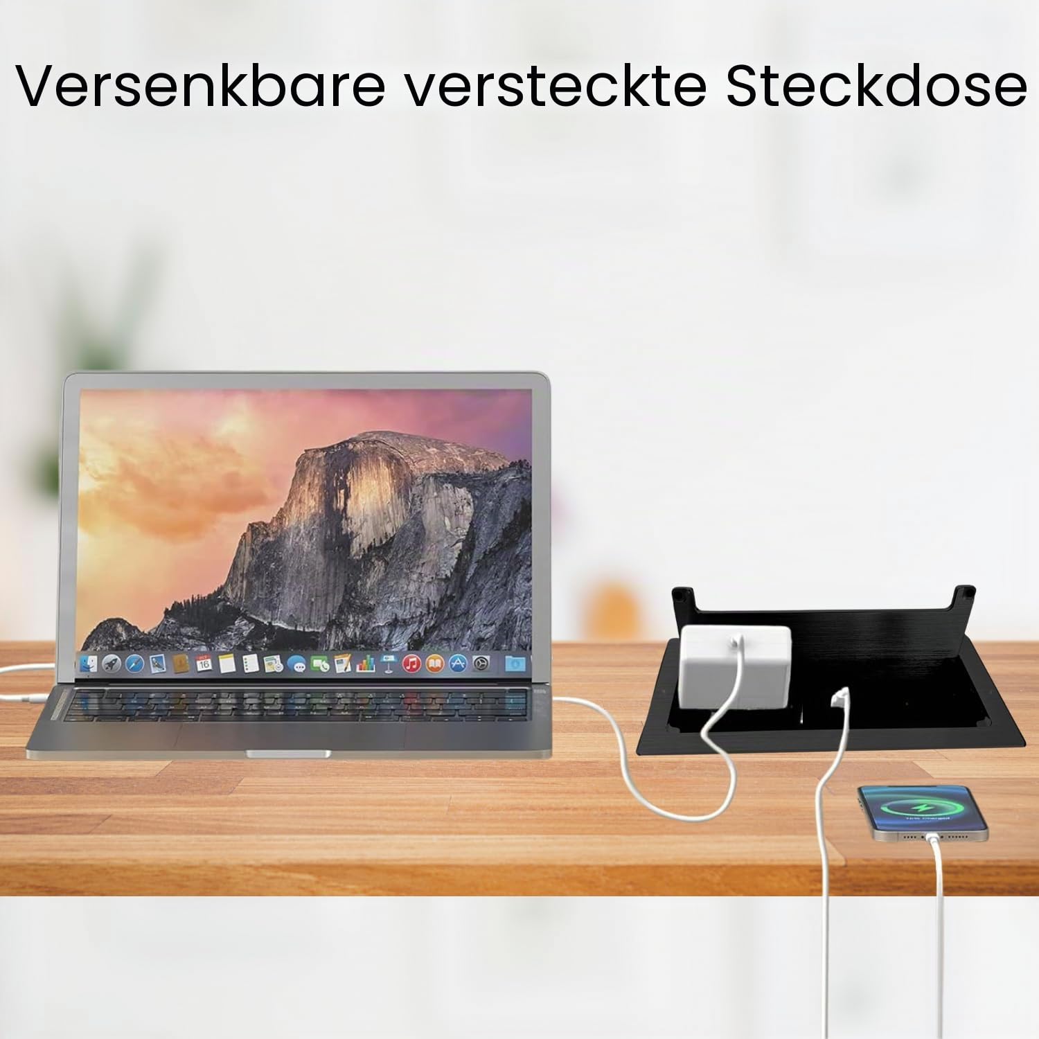 Evotrade Versenkbare Mehrfachsteckdose mit 2 Schuko-Steckdosen + USB A+C 10 W, HDMI, RJ45, gedämpfter Verschluss, ideal für Schreibtische, Küchen und Arbeitsplatten, 3600 W, Kabel 1,5 m, Bohrung 253 x