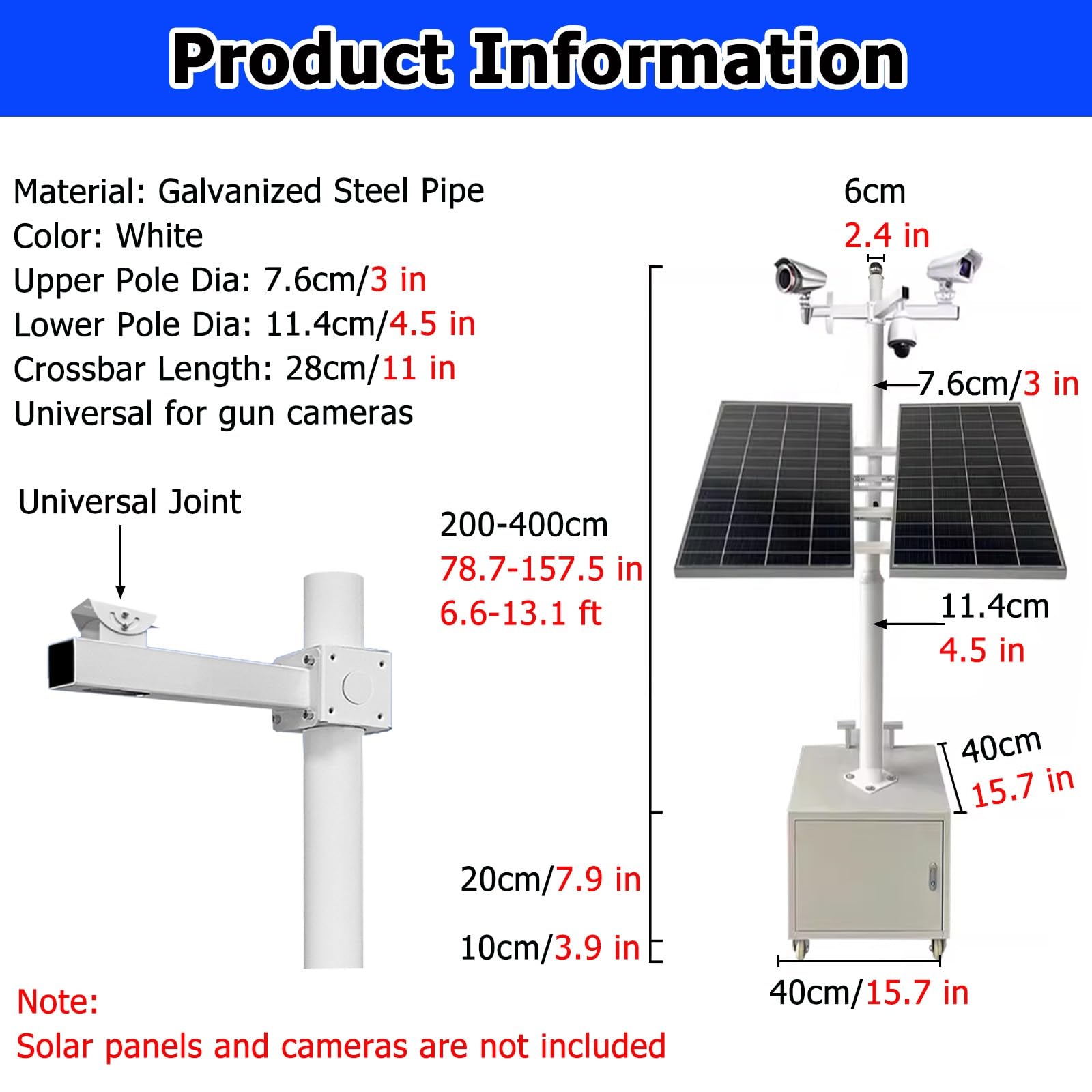 Support universel pour caméra de sécurité avec roulettes, support mobile pour caméras de surveillance, réutilisable et assemblé pour une installation flexible