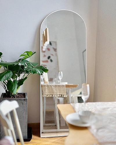 Miniatura 7 de TinyTimes Espejo arqueado de longitud completa de 64 x 21 pulgadas con soporte, espejo de cuerpo completo, espejo de pie de longitud completa,