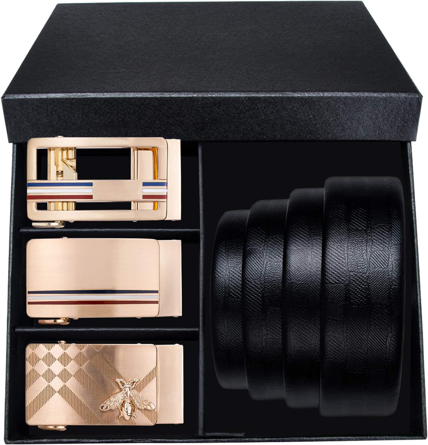 Barry.Wang Ratchet Belt 3 Buckles Gift Set Mens Belts Grain Leather Automatic Buckle 1 3/8" Father's Day Business Wedding - Image 2