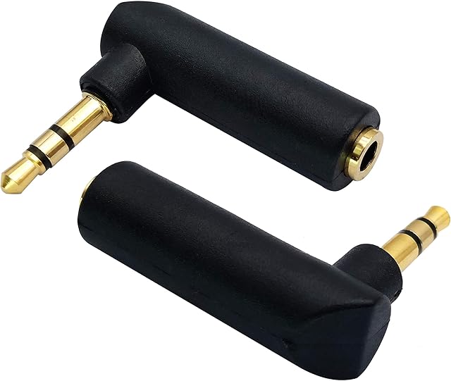 AAOTOKK 3.5mm Jack Adapter 90 Degree Right Angled 3 Poles 3.5mm TRS Audio Stereo Male to Female Connector Extension Adapter(2 Pack/3 Pole)