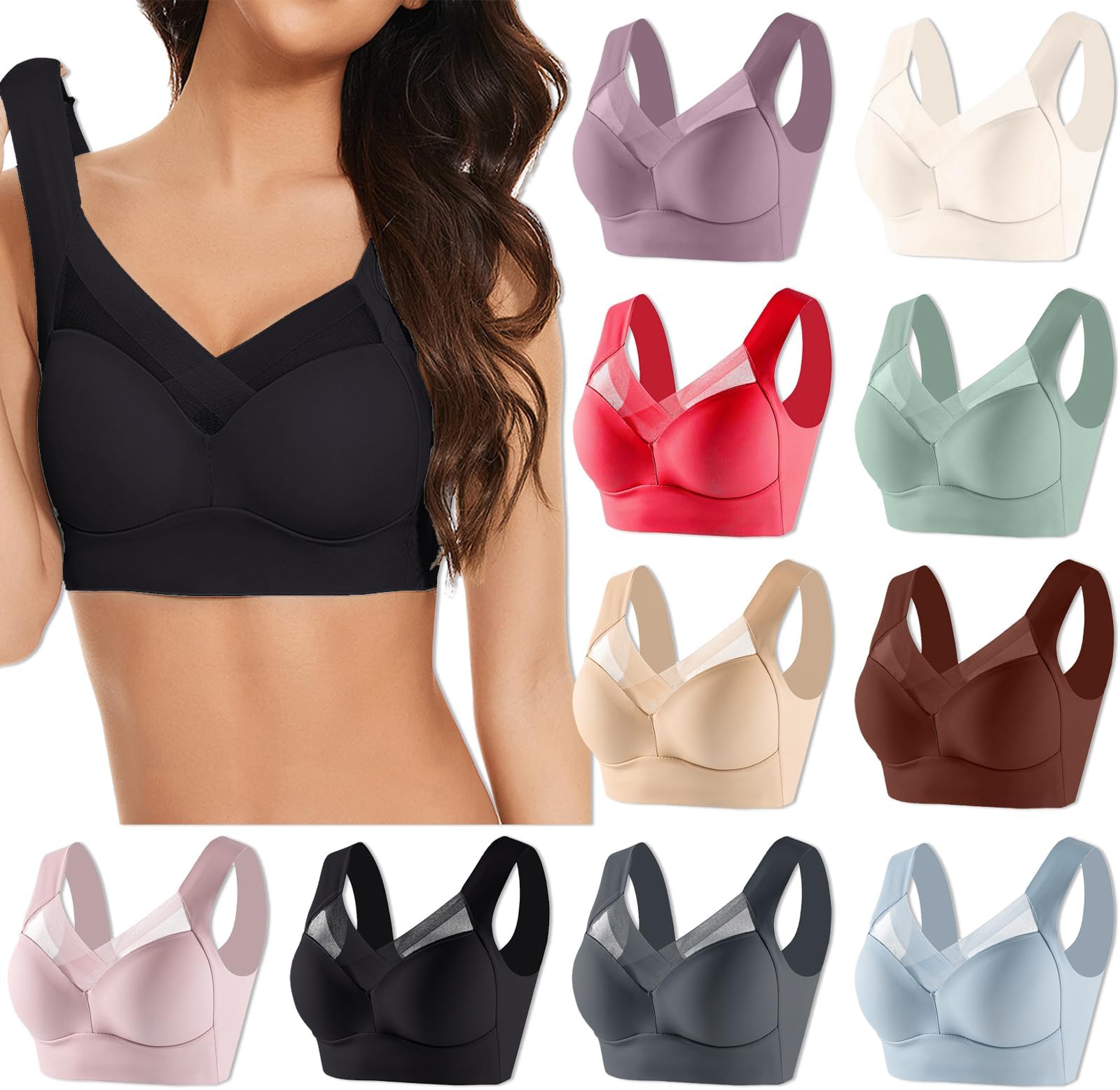GenericSeamless Sexy Push Up Wireless Bra Plus Size Posture Correcting Bra for Seniors Ice Silk Gathering Bra