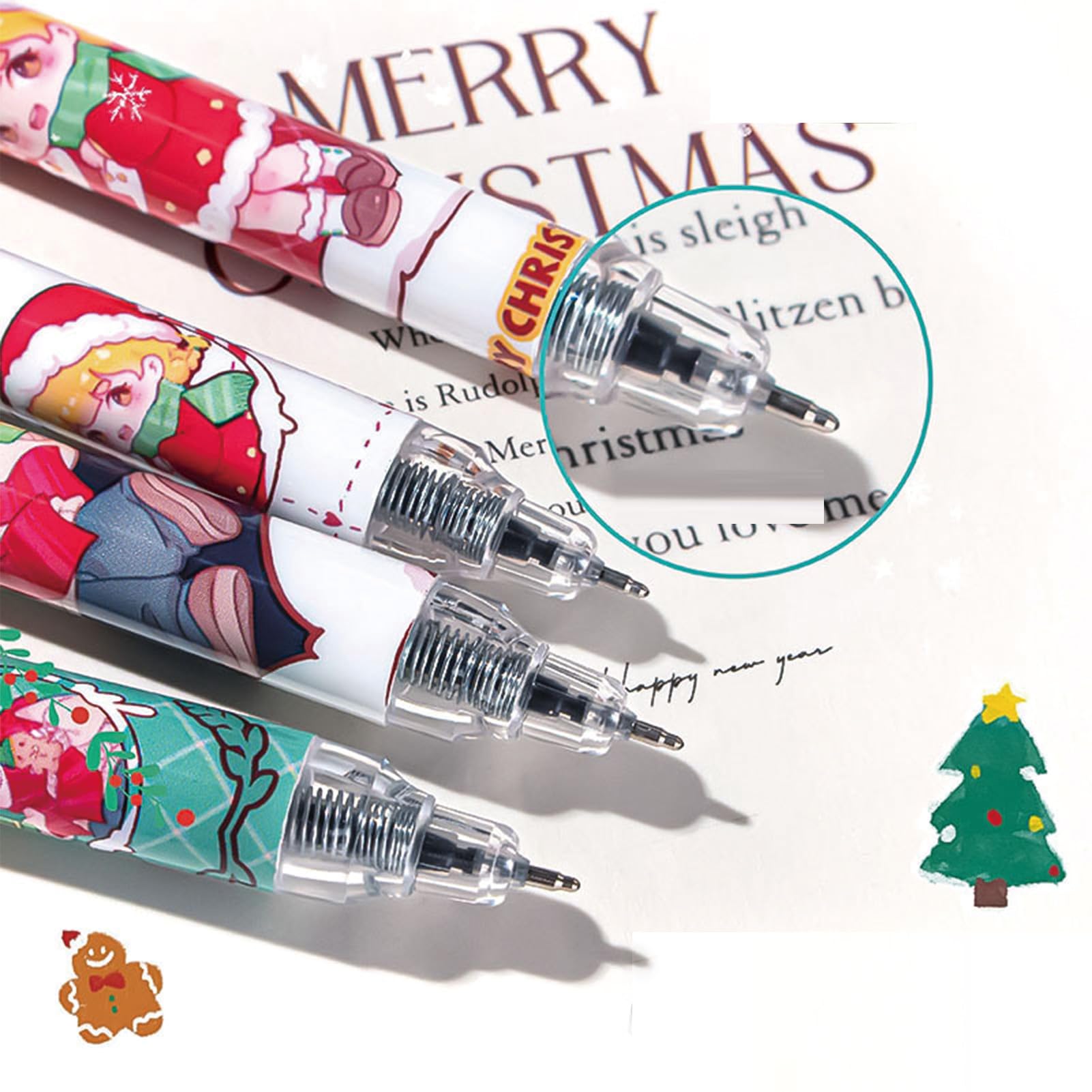 6 Pcs Cute Christmas Retractable Pens Cartoon Christmas Pen 0 5mm Black Ink Pen Writing Pens Gel Ink — view 6