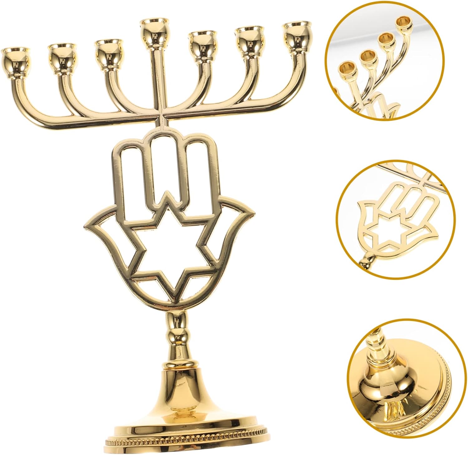ORFOFE Gold Zinc Alloy 7-Branch Menorah Candelabrum Decorative Hanukkah Candlestick Holder for Home Tabletop Decor Vintage Candle Stand for Festivals and Parties