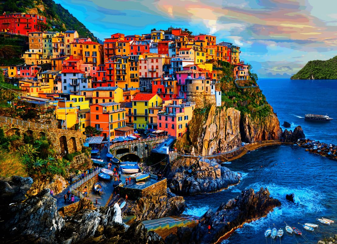 Brain Tree - Cinque Terre 1000 Piece Puzzles for for Adults and Kids 12+ Unique Puzzles for Adults and Kids 1000 Pieces with with 4 Puzzle Sorting Trays and Anti Glare & Soft Touch (Cinque Terre)