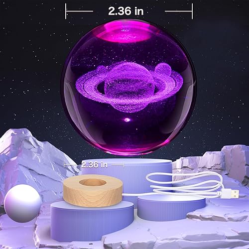 Miniatura 9 de Aoyosic 3D Axolotl Crystal Ball Night Light with 16 Color LED Wooden Base, Premium 3.15 Inch Axolotl Glass Ball Lamps with Remote for Christmas,