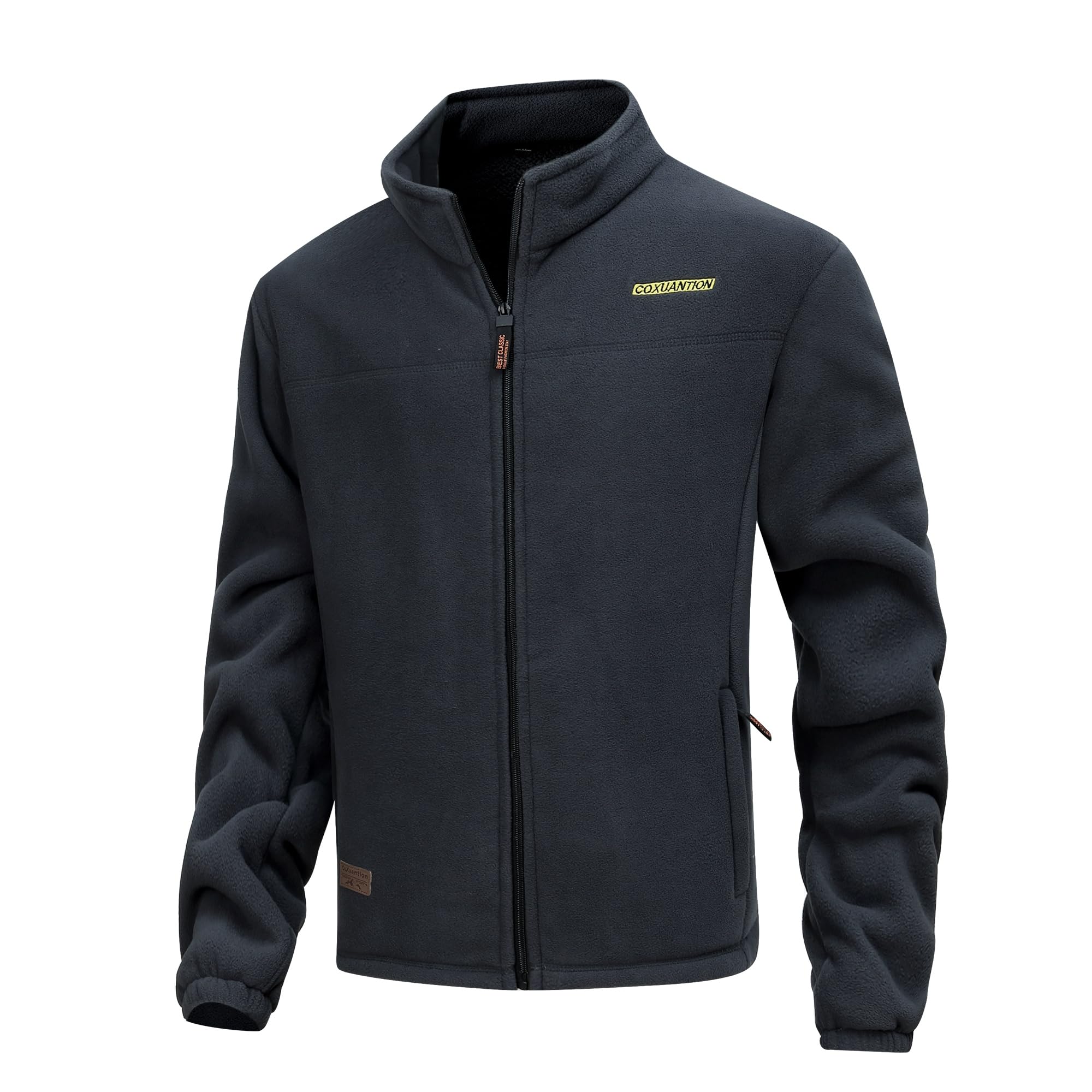 Hombres Chaqueta de Forro Polar Invierno Cuello Alto Ligero Chaqueta con 4 Bolsillos Cremallera Completa Manga Larga Senderismo Trekking Deportiva