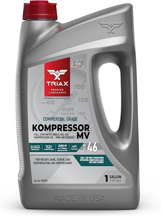 TRIAX Kompressor MV 46 / SAE 20 - Full Synthetic, Multi-Vis Air Compressor Oil - Commercial Grade - For Rotary, Vane, Screw, and Reciprocal - High Temp, 20,000 Hour Life, Non-Detergent (1 Gallon)