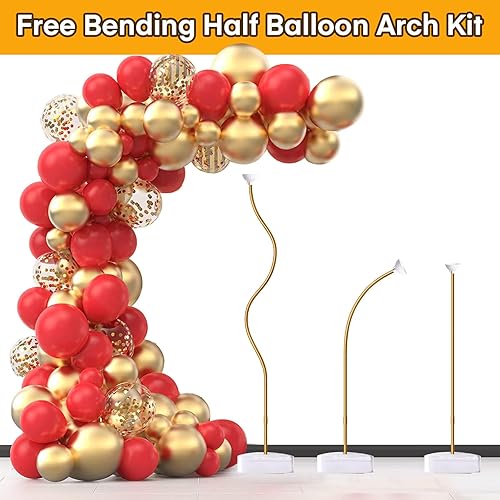 Miniatura 6 de Kit de soporte para arco de globos, reutilizable de 8.2 pies y 5 pies, soporte de arco de medio globo con base, marco de arco de globo dorado para