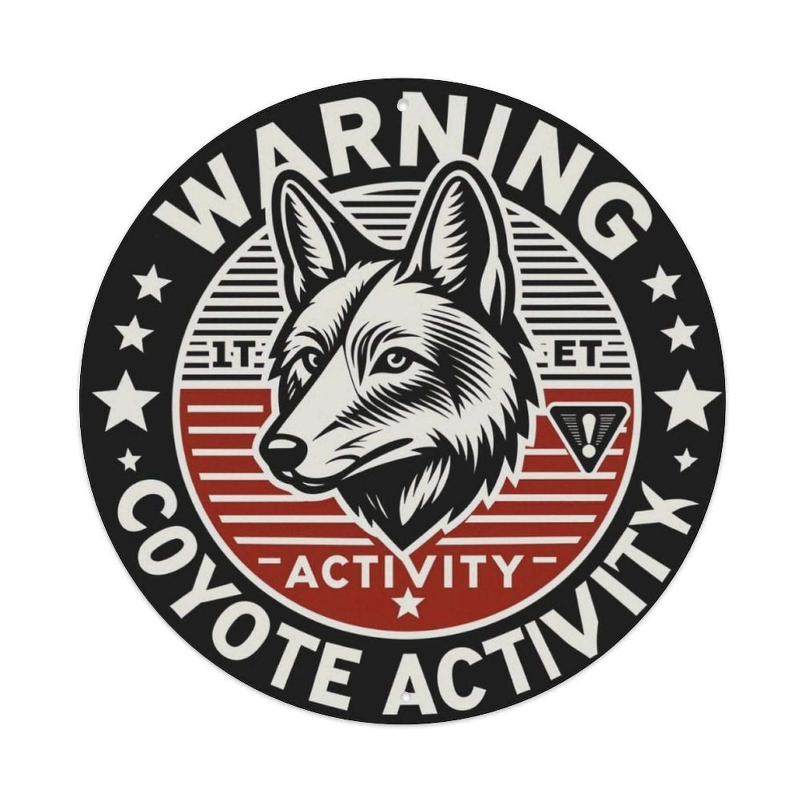 Vintage Coyote Wildlife Warning Round Sign Vintage Aluminium Metal Sign, Retro Wall Decor for Home, Bar, Garage & Farmhouse 20x20cm