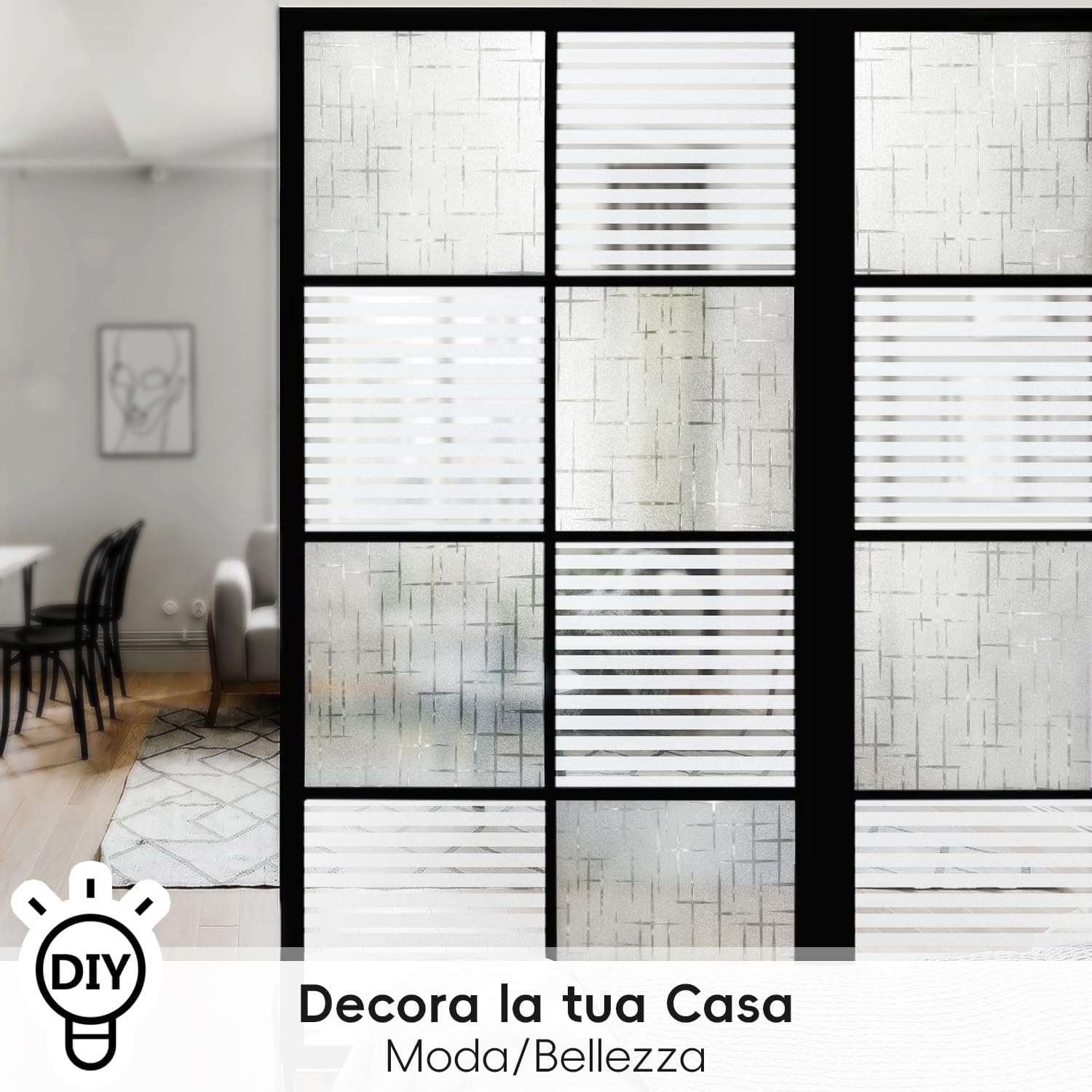 Qualsen Pellicola per Vetri Finestre 75x200cm, Schema a Croce Pellicola Adesiva per Vetri Decorative Elettrostatica Satinata Autoadesive Anti-UV Pellicola Privacy Finestre per Casa, Ufficio, Cucina