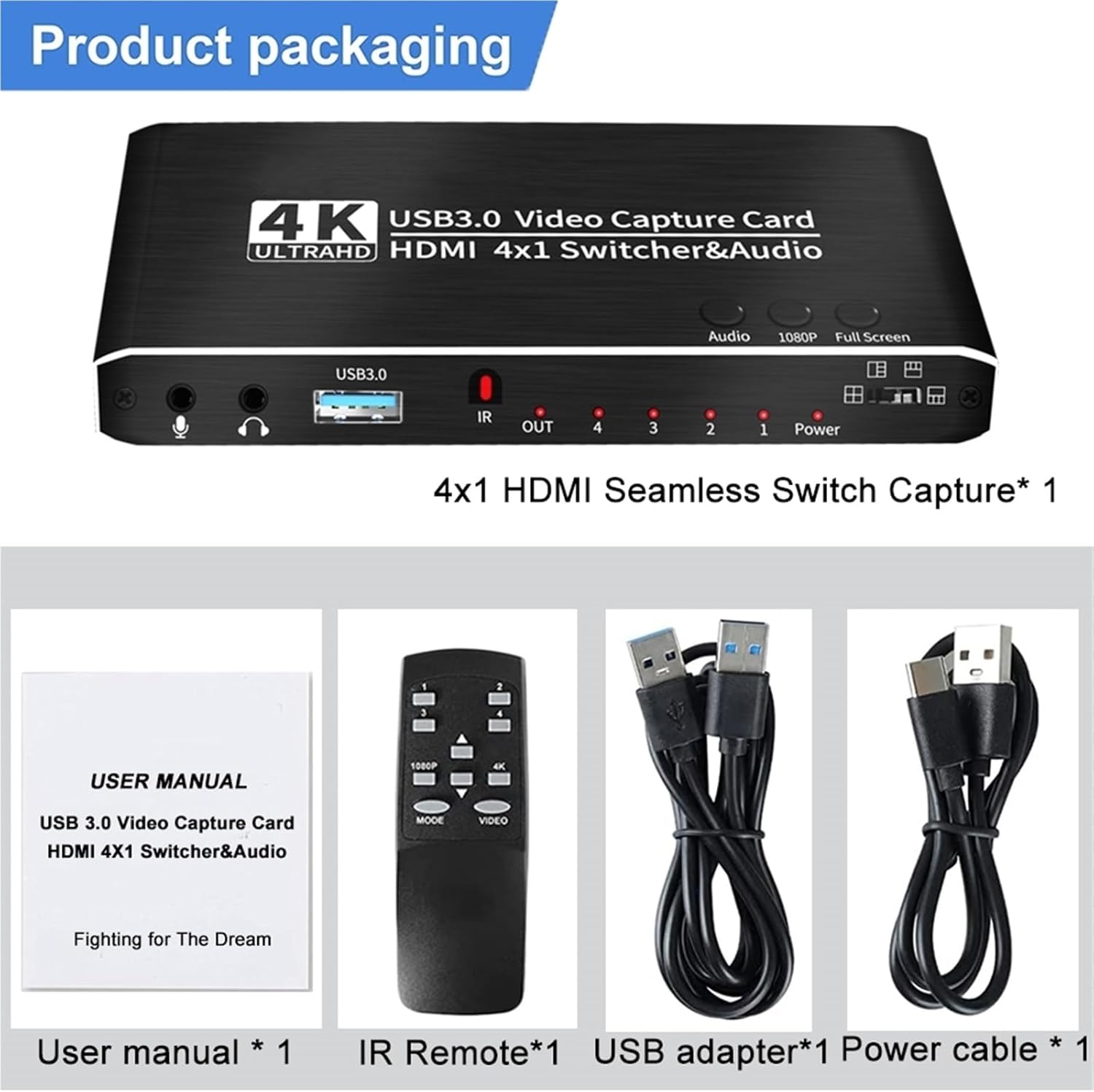 4 in 1 Out Quad Screen Cutting HDMI Video Capture Card 4 Channel USB 3.0 HDMI Switch Game Caputre Multi-Channel Live Streaming
