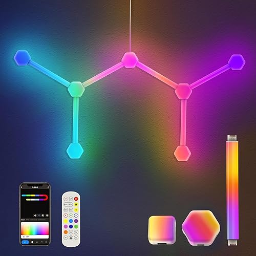 YSJ Paquete de 14 luces LED de pared, luces de pared RGB, luces de pared hexagonales, luces de empalme geométrico para juegos, barras de luz