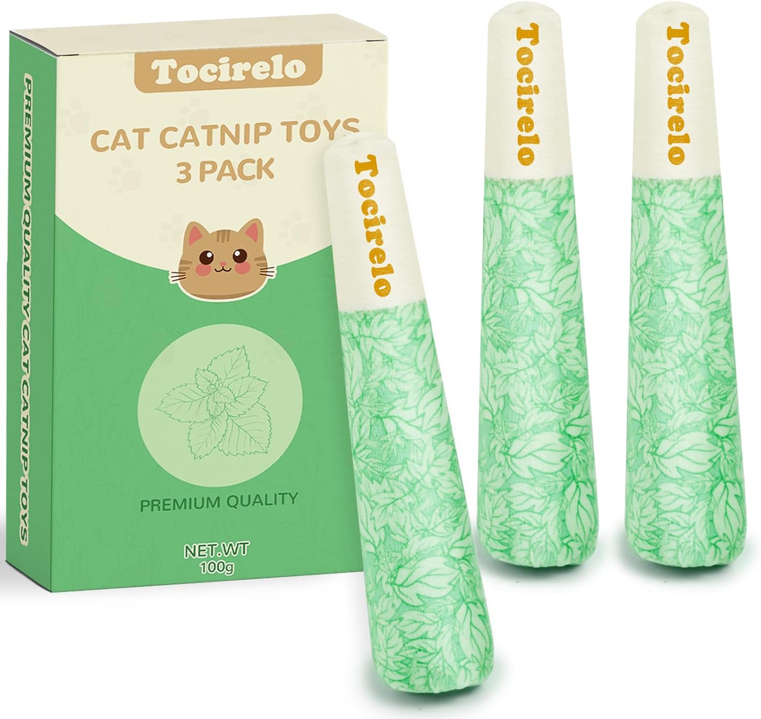 Tocirelo Catnip Toys for Cats 3pack – Bite Resistant Cat Nip Toys Filled with 100% Pure 45000mg A+Organic Catnip, Safe Kitten Teething Kicker Toys, Cat Chew Toy for Indoor Cats for Stress Relieving