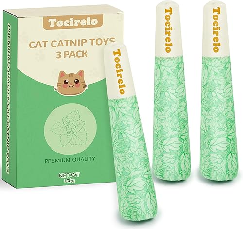 Tocirelo Juguetes de hierba gatera para gatos de interior  Juguete masticable para gatos relleno con 100% puro 45000 mg A+hierba gatera orgánica,