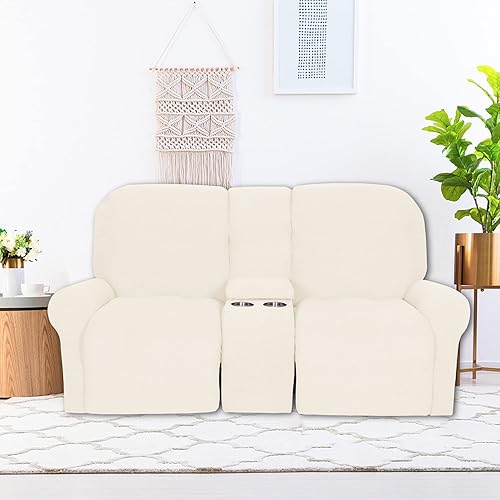 Miniatura 2 de NILUOH Sofá biplaza reclinable con funda para consola, funda elástica de 8 piezas de jacquard reclinable de 2 plazas, funda de sofá reclinable