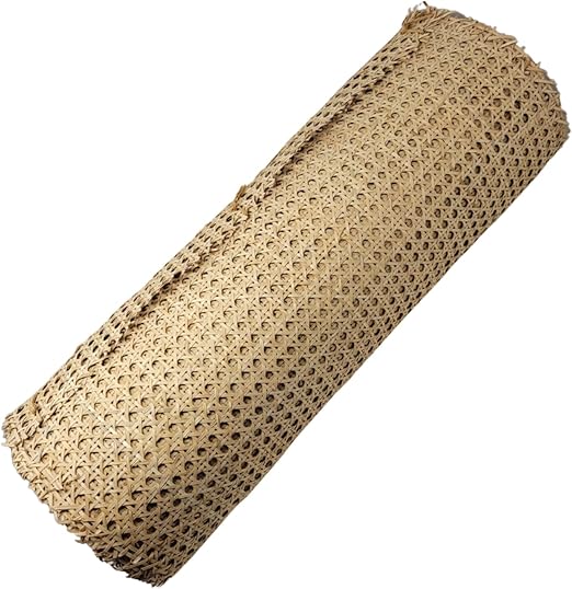 18” Wide Natural Rattan Webbing Roll for Caning Projects Pre - Woven Open Mesh for Caning Chair, Craft Cabinet and Furniture - Natural Rattan Hexagon Cane Webbing (18" x 60")