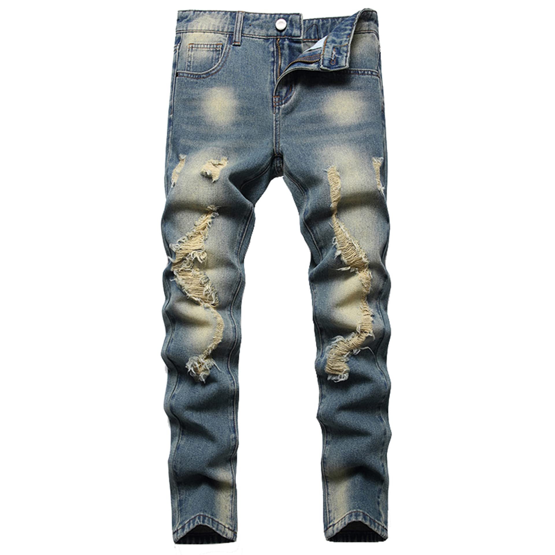 NEWSEEBoy's Skinny Fit Ripped Destroyed Distressed Stretch Denim Slim Jeans Pants