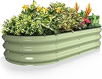 Vista 17 de Kesfitt Cama de jardín elevada, cama de jardín elevada de metal de acero galvanizado de 4 x 2 x 1 pies, diseño ovalado de fondo abierto, 12 pulgadas