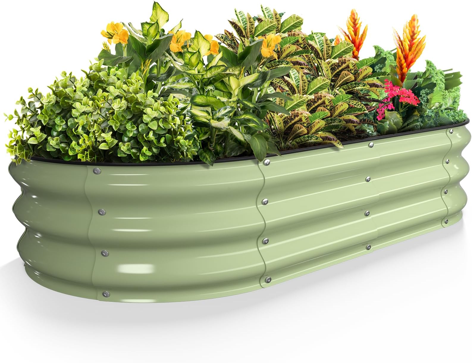 Kesfitt Raised Garden Bed, 4x2x1 FT Galvanized Steel Metal Raised Garden Bed, Oval Open-Bottom Design, 12-Inch Deep for Outdoor Vegetable & Herb Gardening, Fruit Green