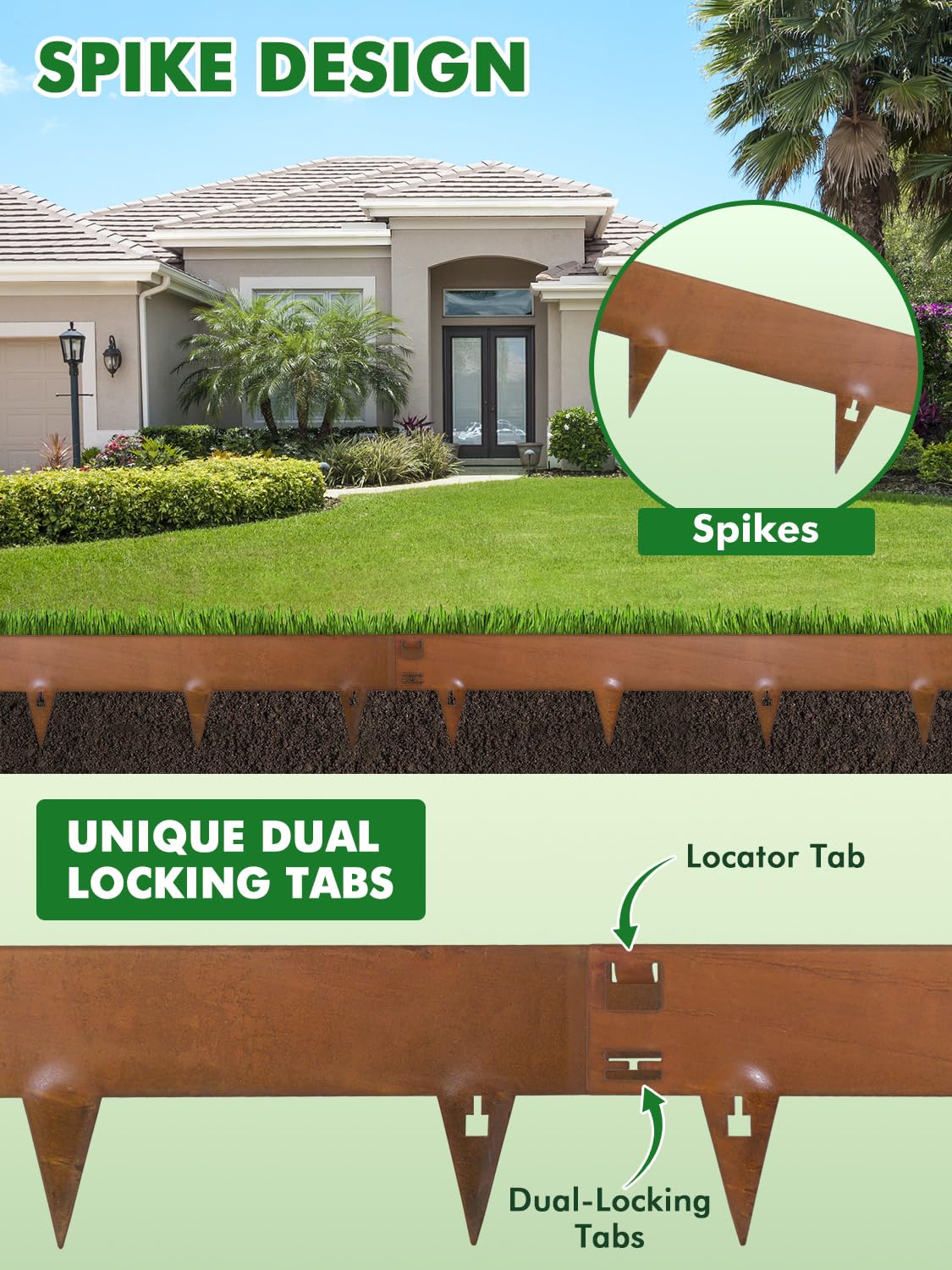Bordura per Aiuola, 107,5×20 cm Bordatura per Giardino Flessibile, Bordo Aiuole in Acciaio Corten | 5Pcs Bordure per Prato, Bordi Paesaggistici in Metallo, Garden Edging, Lawn Edge -Totale 5M