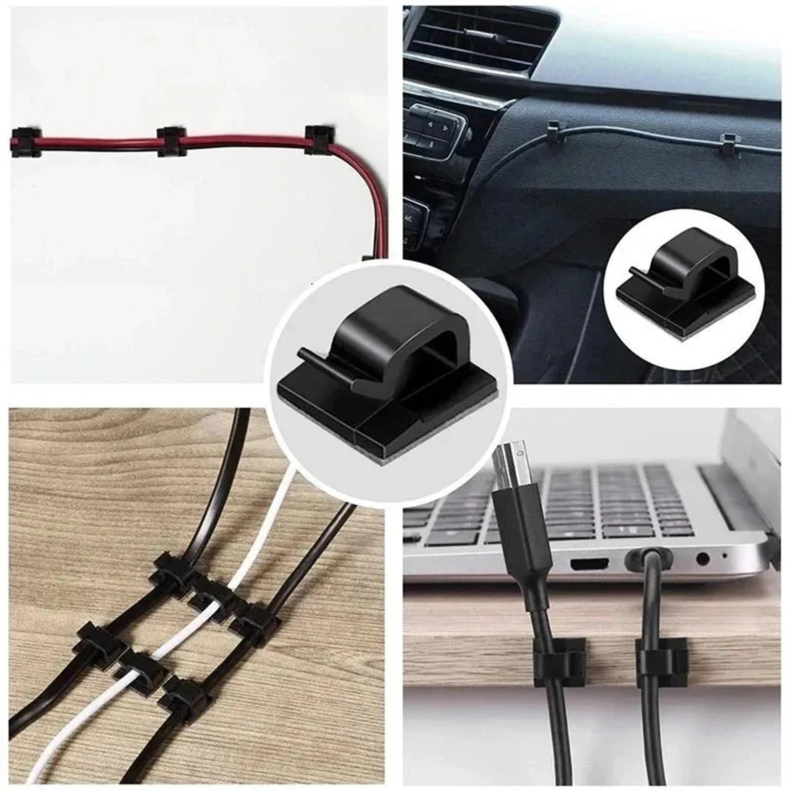 50/100 Stück Kabel-Organizer-Clips for USB-Ladedatenleitungen, Spulenwickler, wandmontierter Kabelhalter, selbstklebender Kabelclip(50Pcs-Black)