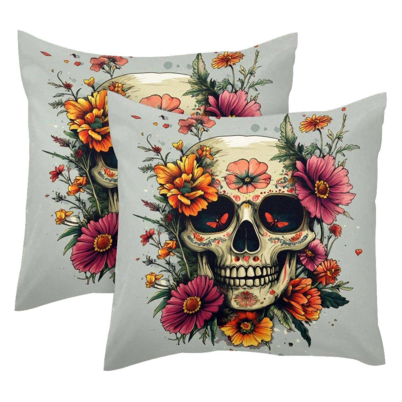 Housses de coussin velours crâne 50x50 cm lot de 2 taies décoratives au motif gothique moderne