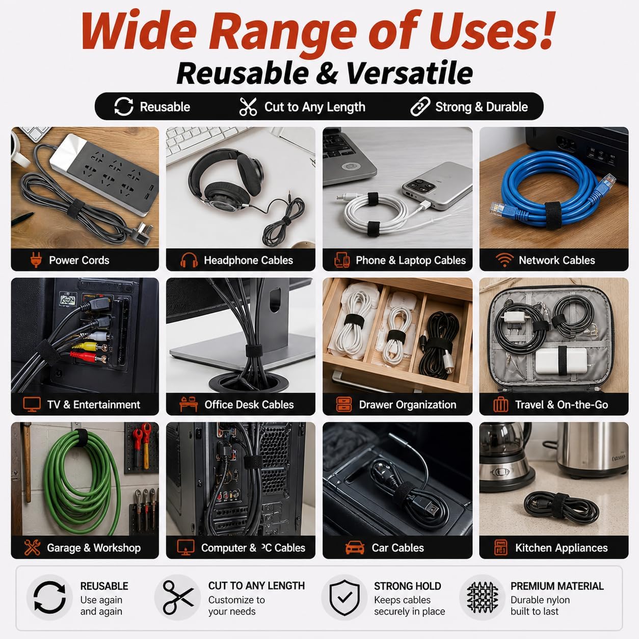 Reusable Cable Management Straps, Adjustable Cord Organizer image 4