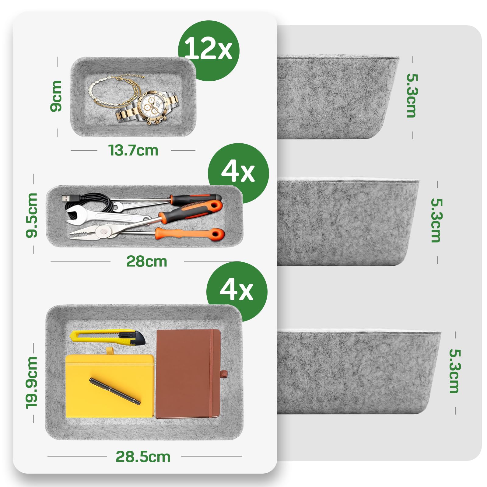 Captainfive organizador de cajones 20 piezas cajas apilables de fieltro para escritorio armario