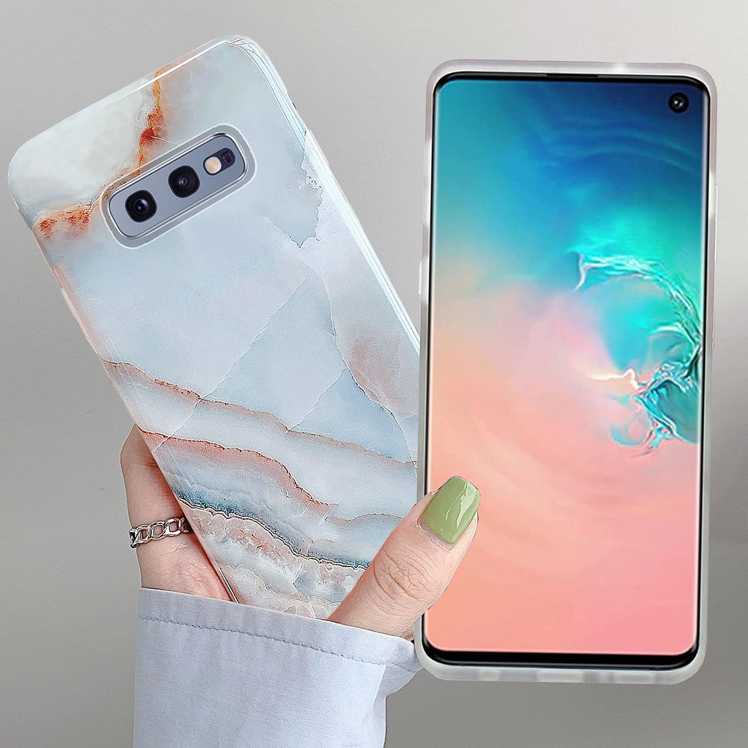 J.west Galaxy S10E Case 5.8-inch, Grey Marble Print Pattern Design Cute Graphics Stone Slim Protective Sturdy Soft Silicone Phone Case Cover Women Girls for Samsung Galaxy S10e (Agate Slice)