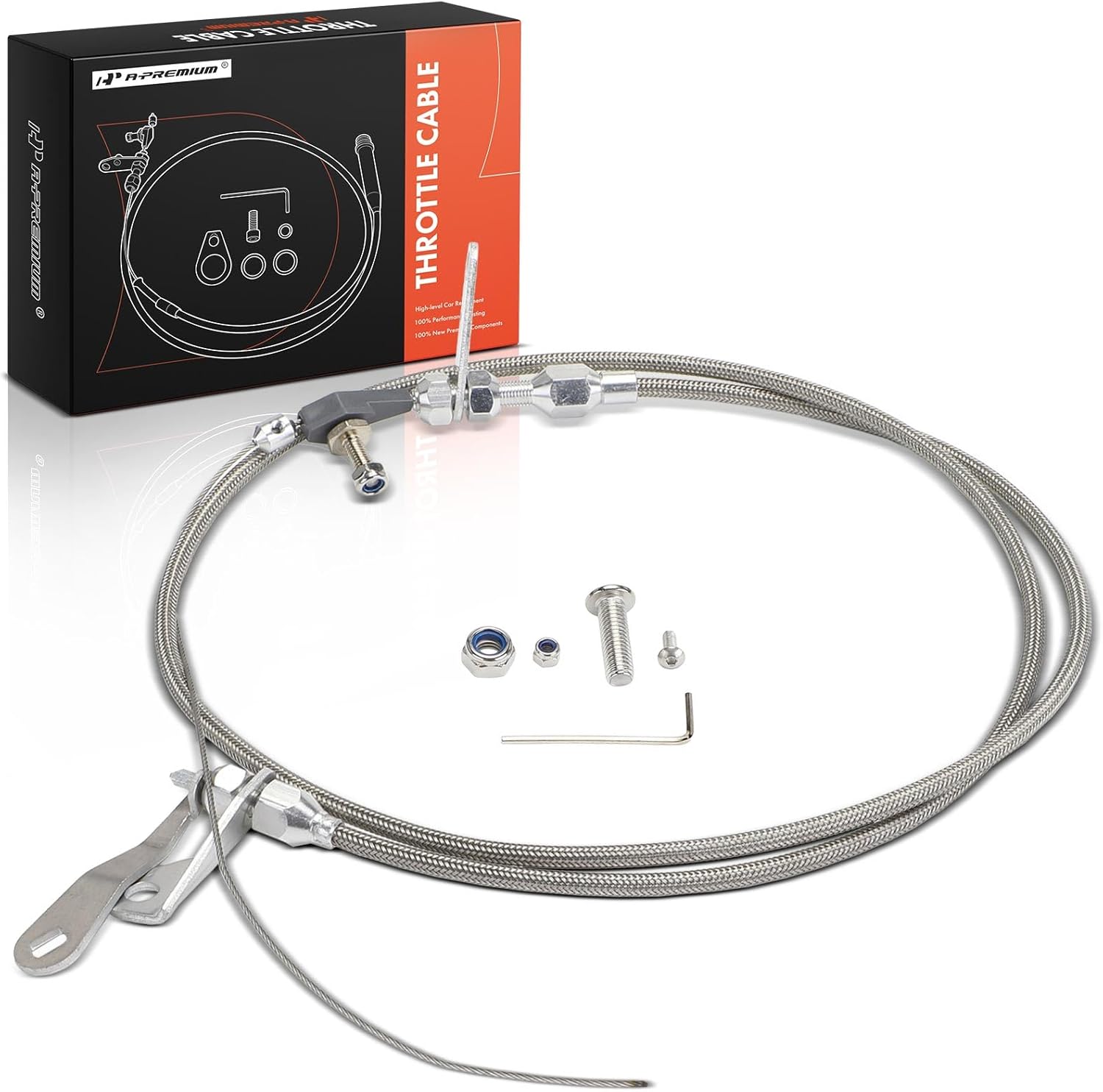 A-Premium Transmission Kick Down Cable Kit - Compatible with Ford C6 C-6 Transmission - Braided Stainless Steel Transmission Detent Kickdown Trans Wiring Kit