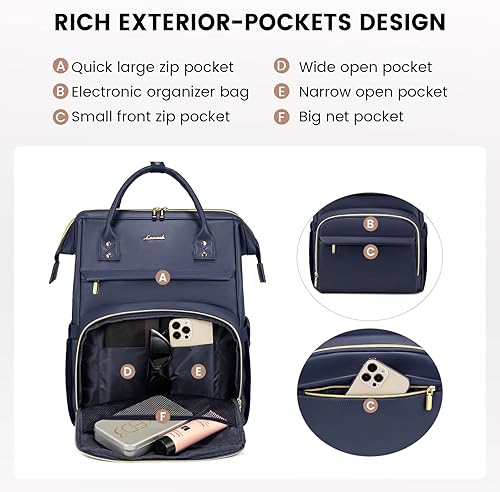 Miniatura 3 de LOVEVOOK Mochila de cuero para laptop para mujer de 15.6 pulgadas, mochila de viaje, mochila para enfermeras, profesores, bolsa de computadora