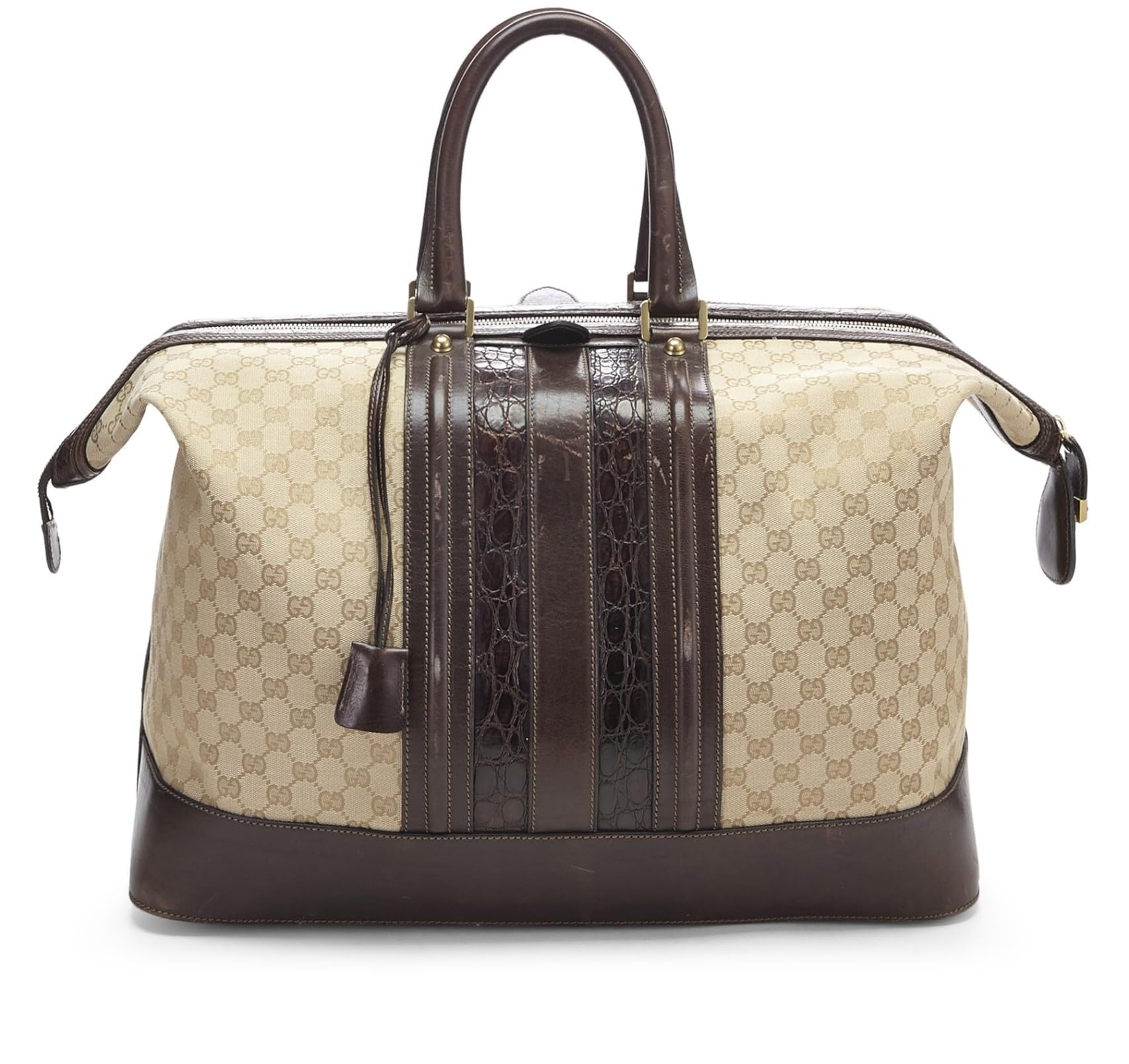 Gucci, Pre-Loved Beige GG Canvas & Alligator Boston Large, Brown