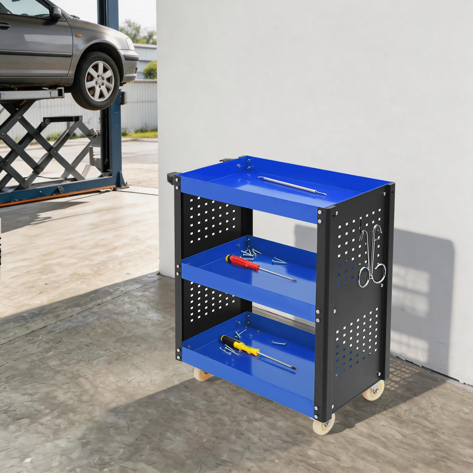 Carrello da officina con ruote, 3 ripiani, mobile portautensili