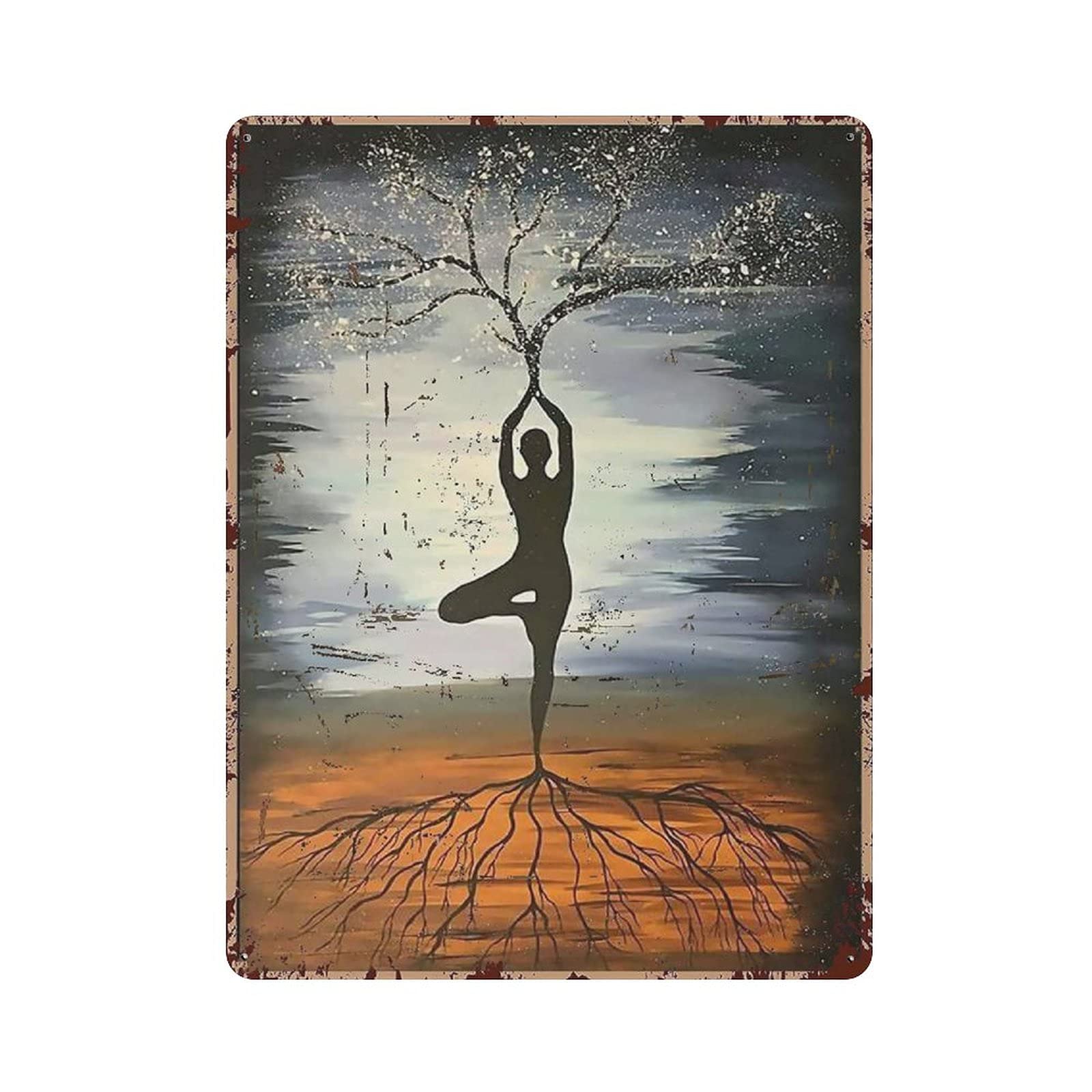 rayprint Metal Tin Sign Yoga Root Tree Tin Sign Metal Aluminum Sign Vintage Wall Decor Retro Poster for Bars Restaurants Cafes Pubs Home Decoration 16"x12"