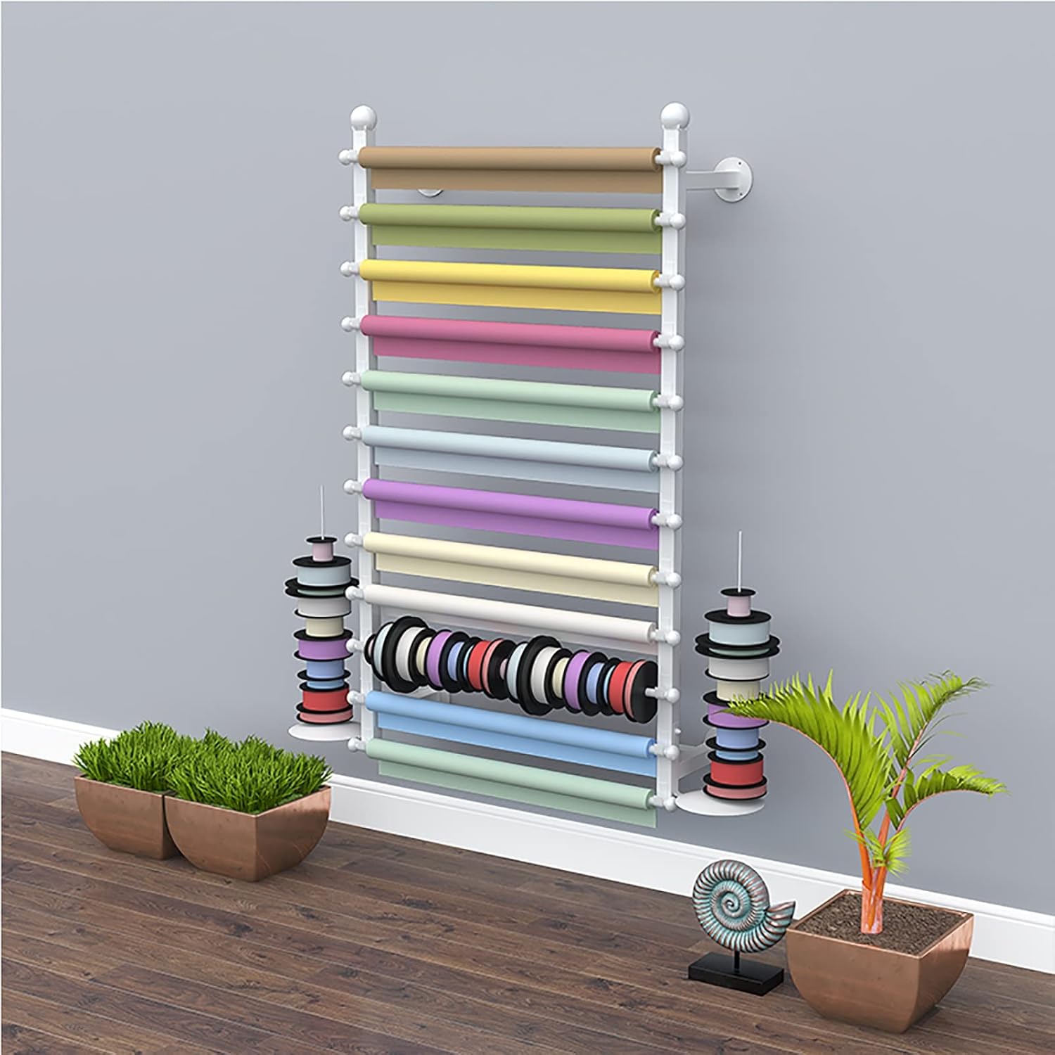Wall Wrapping Paper Ribbon Organizers and Storage for Gift Shop/Flower Store, Iron Finish Commercial Multi-Purpose Stand, 120cm/47.2inch Tall (Color : Gold, Width : 80cm/31.5in Wide) (White 100cm/39.