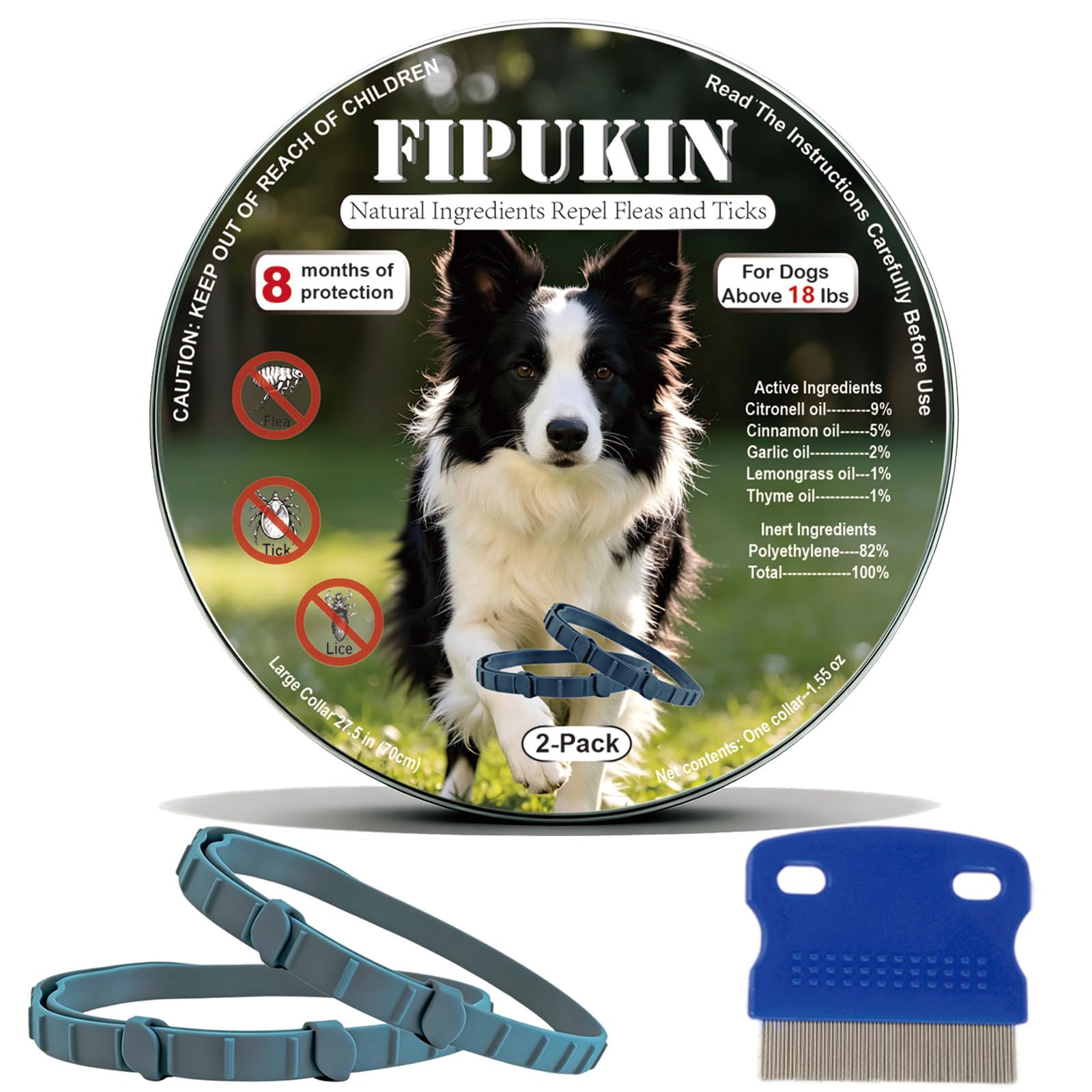 Fipukin Flea and Tick Collar for Large Dogs 2-Pack