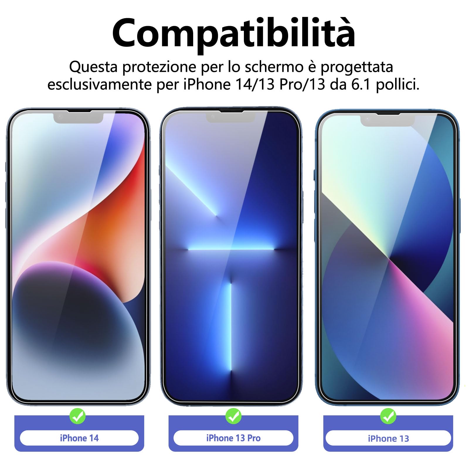 NEW'C 3 Pezzi, Vetro Temperato per iPhone 14, iPhone 13, iPhone 13 Pro (6,1 Pollici), Pellicola Prottetiva Anti Graffio, Anti-Impronte,Durezza 9H, 0,33mm Ultra Trasparente, Ultra Resistente