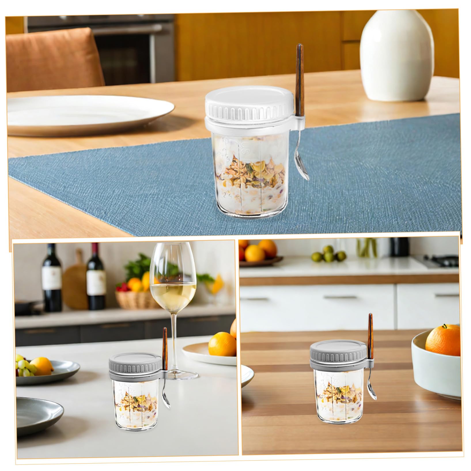 Ipetboom 4 Pièces Bocaux Verre pour Overnight Oats Lot de Pots Hermétiques avec Cuillères Réutilisables pour Yaourt Salades et Stockage Alimentaire Contenants Étanches pour Préparation de