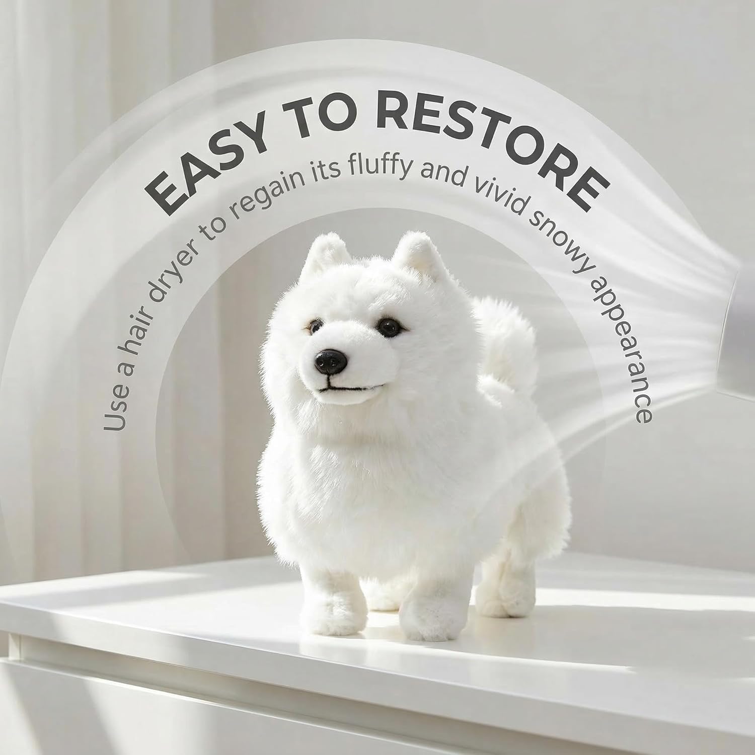 ZHONGXIN MADE Simulation Samoyed Plush Toy - Realistic 12" Standing White Samoyed Pet Dog Stuffed Animal Cute Dog Puppy Model Toy, Unique Plush Gift Collection for Kids Birthday, Home Decor