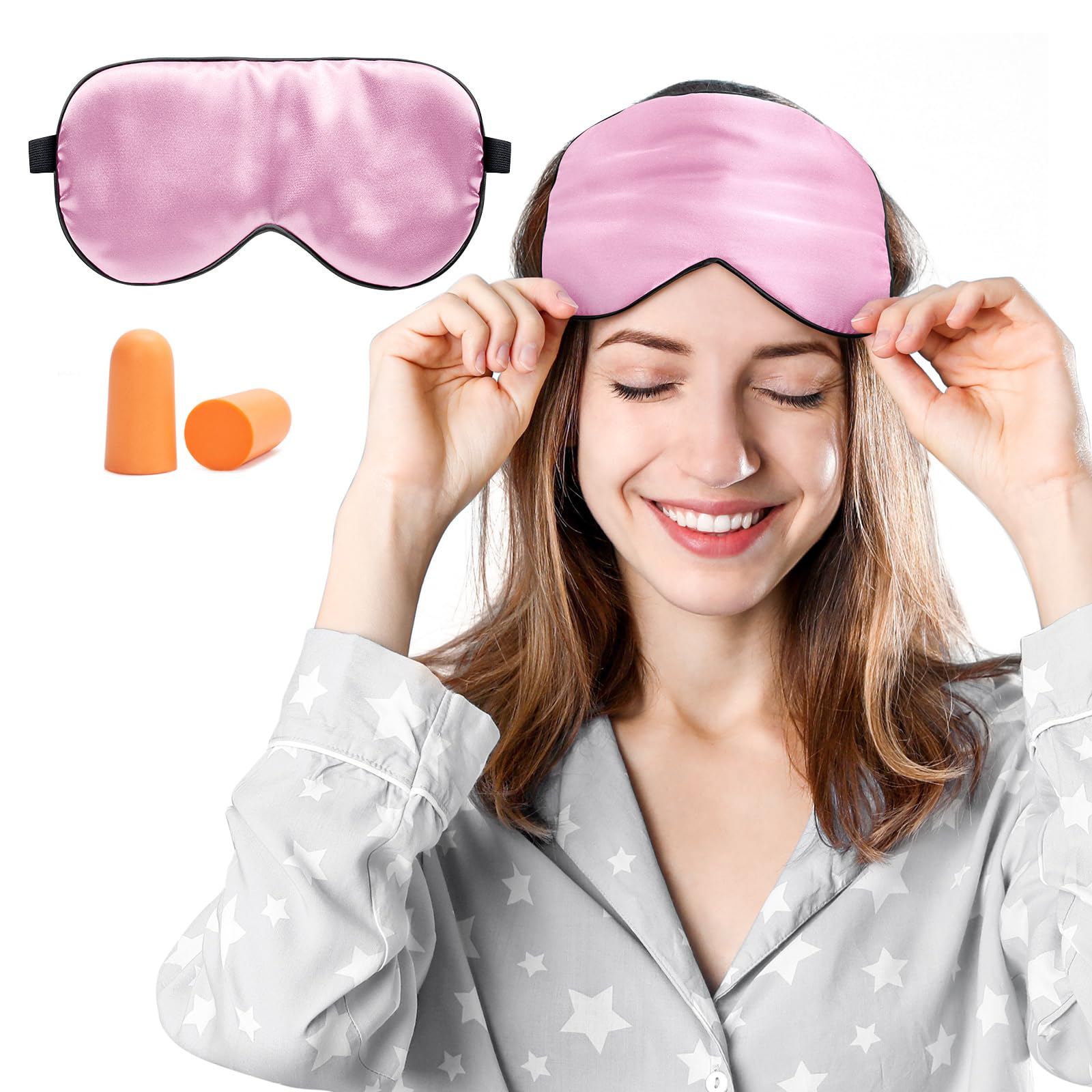 Viedouce Antifaz Dormir, Avion Mascara Dormir, Adultos Seda Mascara Ojos Dormir, Antifaz Niños Hombre Mujer Ergonomico 100% Anti-Luz 100% Natural Seda Máscara de Sueño Noche Correa, Rosa