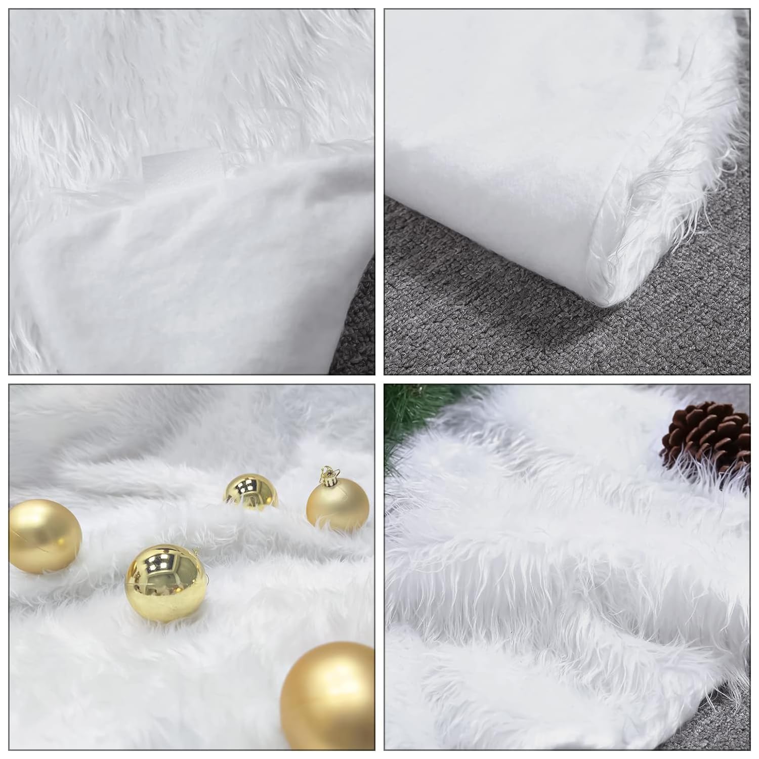 YXHZVON Coperta rotonda per albero di Natale, 120 cm, in pelliccia sintetica bianca, per feste di Natale