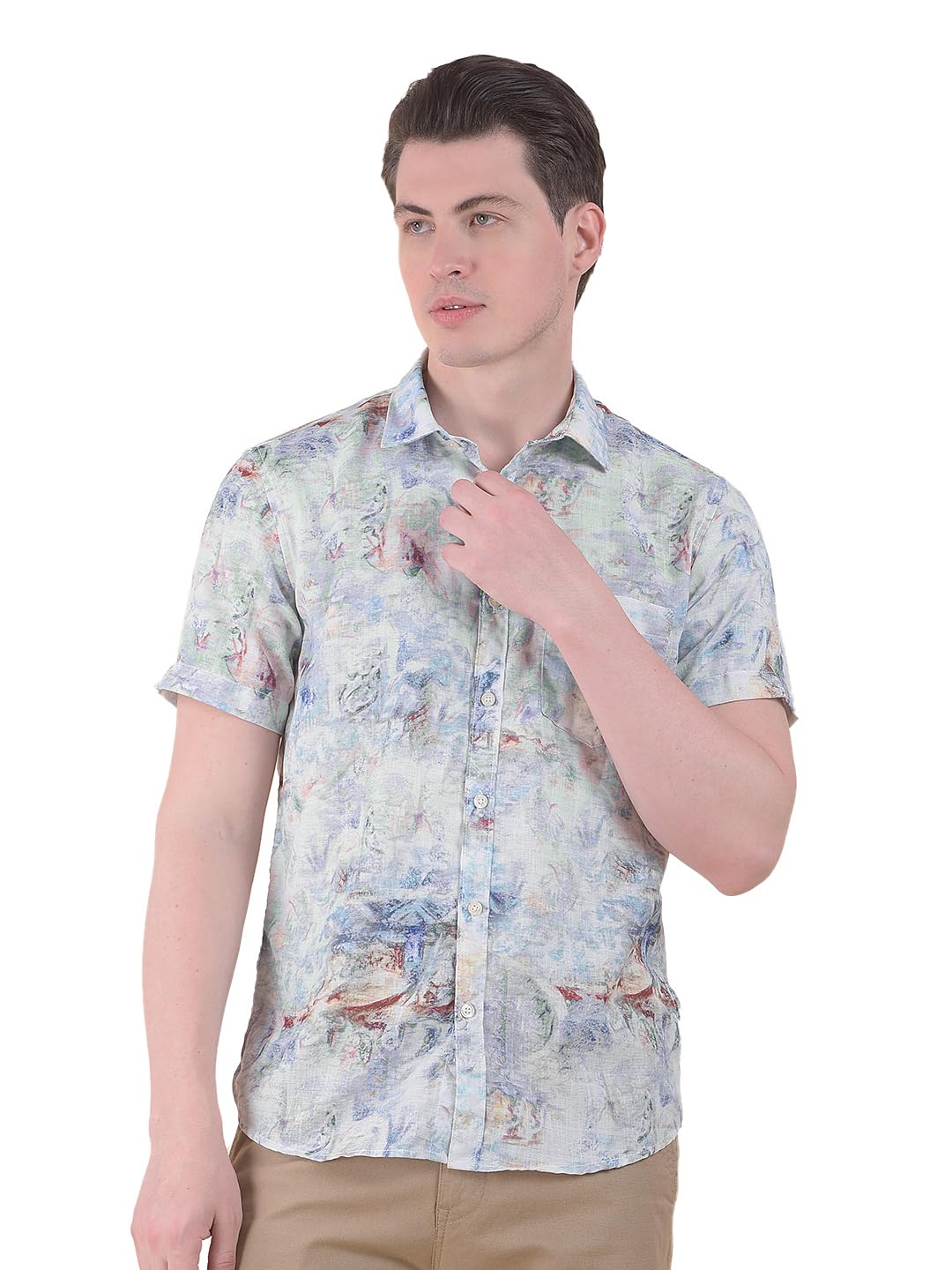 Men's Slim Fit Pure Cotton Printed Shirt Half Sleeve Spread Collar Casual Shirt Soft & Comfortable-image-2
