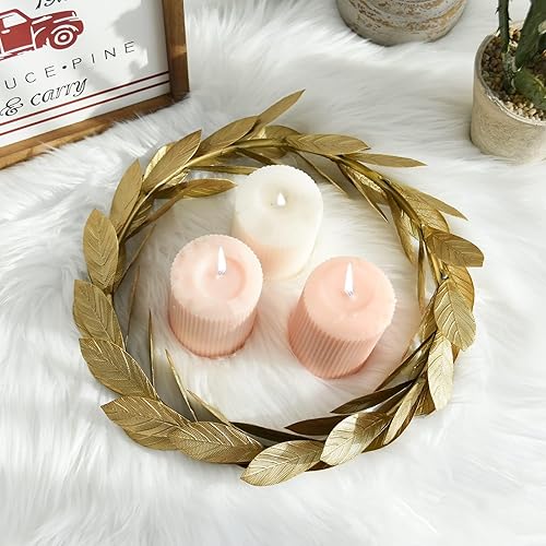 Miniatura 10 de Corona de metal dorada de 16 pulgadas corona grande de puerta delantera con hojas ajustables para Navidad ventana boda decoración de fiesta