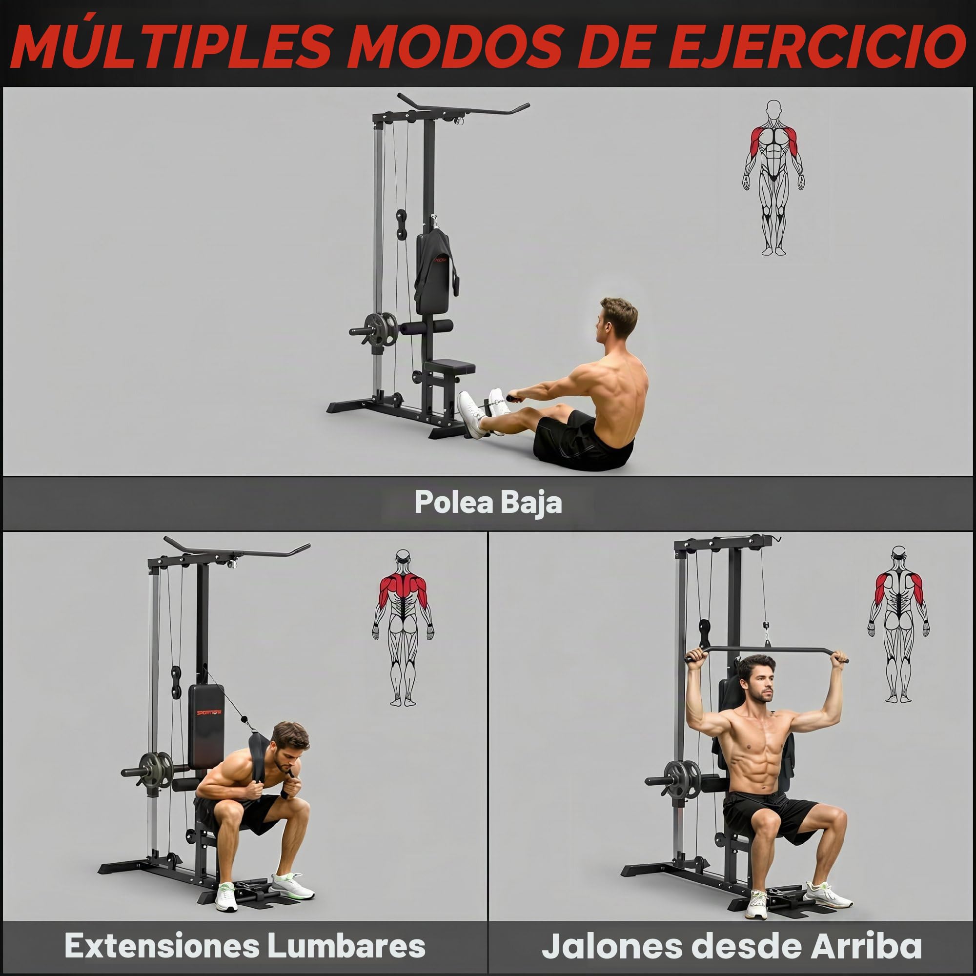 SPORTNOW Estación de culturismo, estación de tracción de cuerda, prensa de pecho, máquina de tirar, banco de pesas, parte superior del cuerpo, entrenamiento de cuerpo entero, hogar, fitness, gimnasia