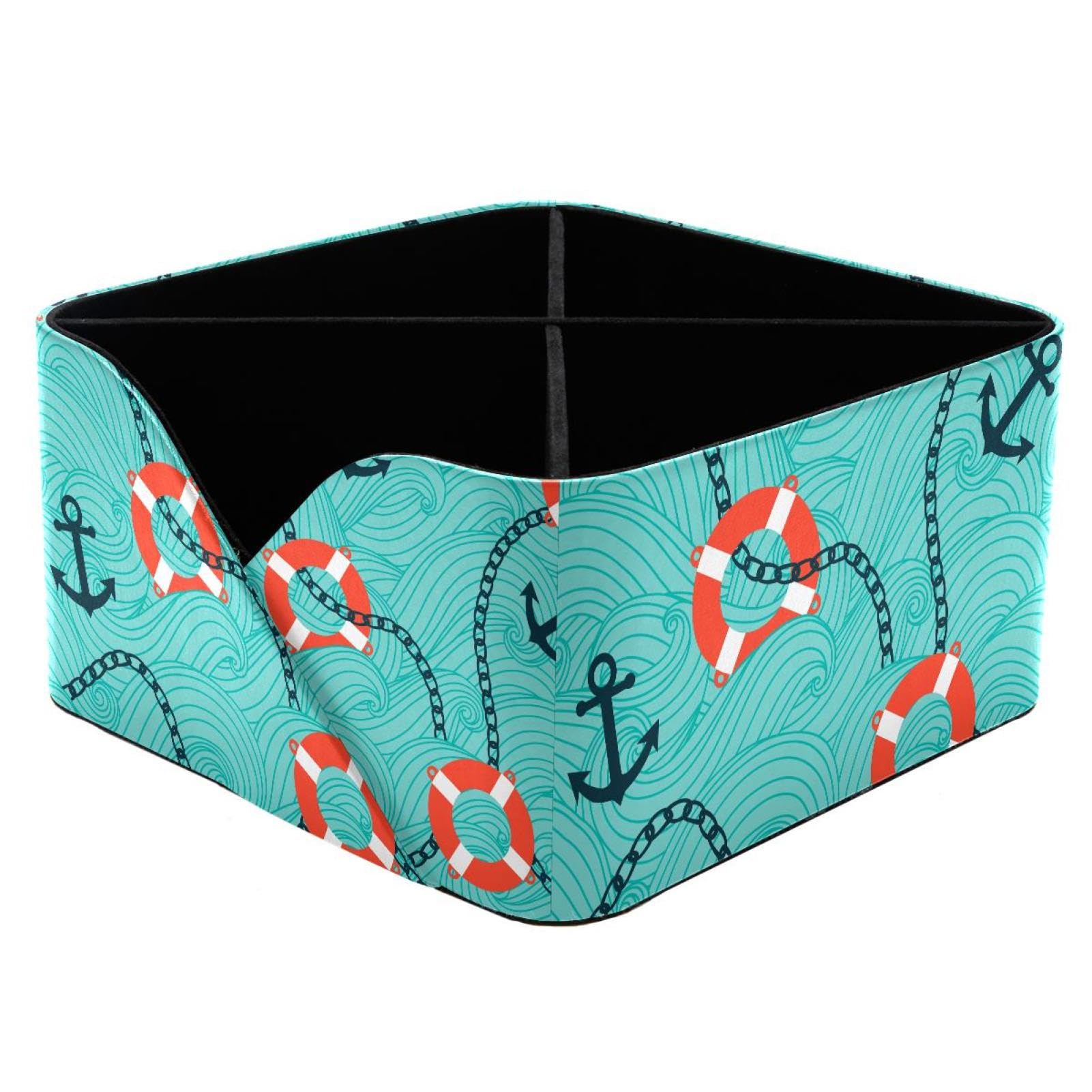 KengjuTesu Nautical Sea Wave Anchor Pattern Desktop Organizer Pen Holder, Rectangular Pencil Cup for Office, Study and Makeup Stations