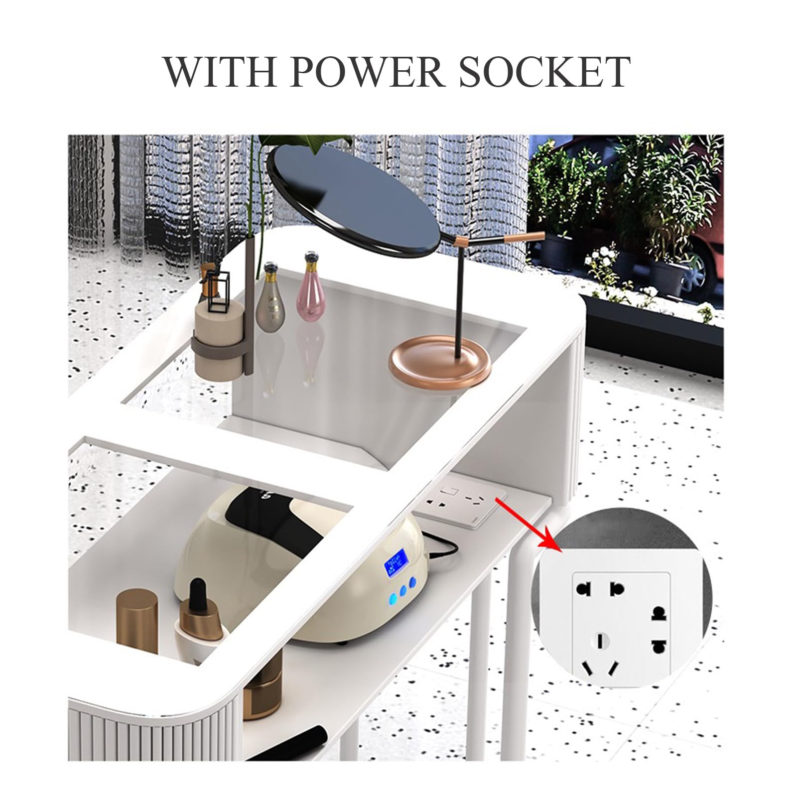 Tavolo per unghie compatto moderno,Tavolo per manicure per artisti,Scrivania per salone spa in legno,Postazione di lavoro per bellezza,Stazione per tavolo per manicure e truccatura Con ripiani apert