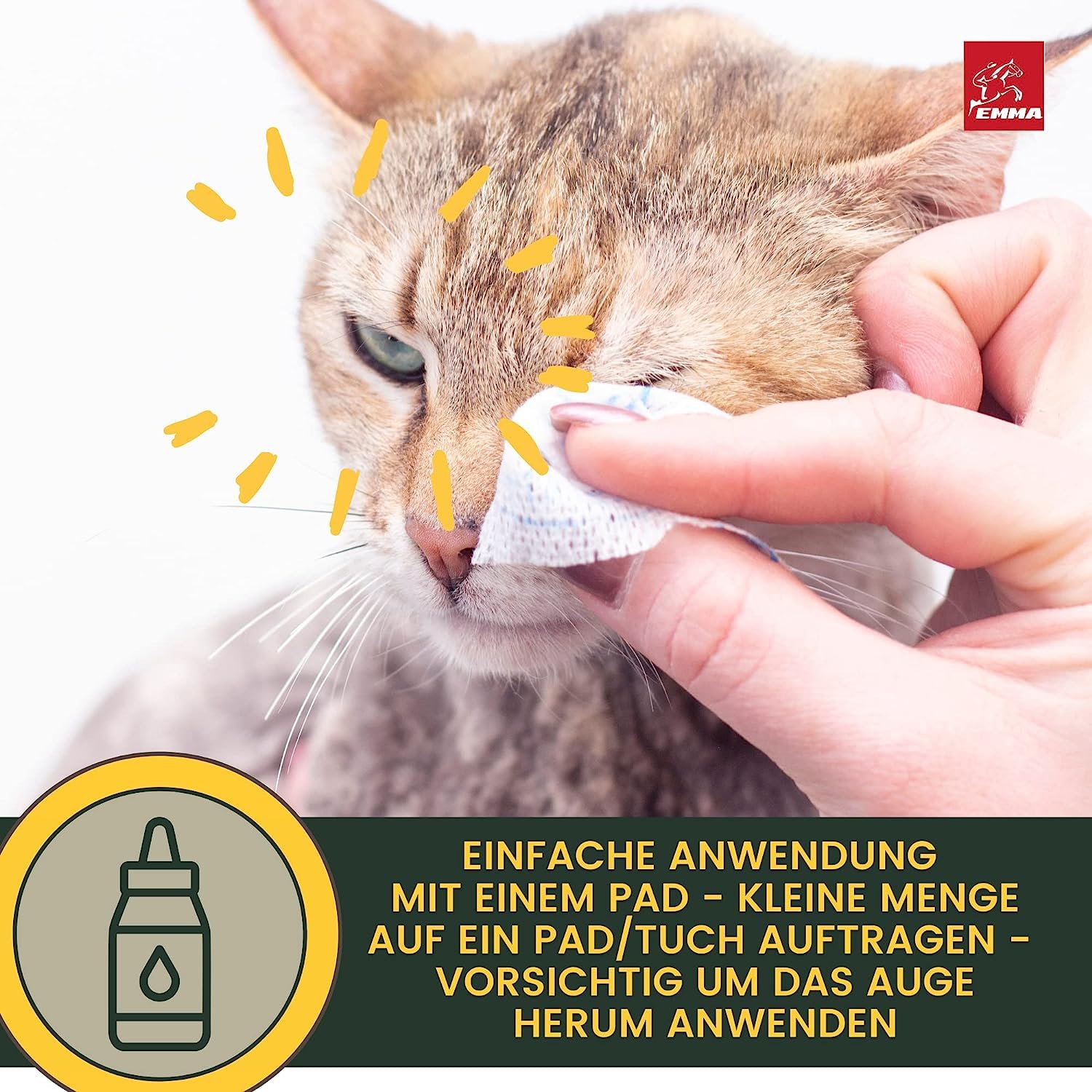 EMMA Augentropfen Katze 2x100ml I Augenreiniger Tränenfleckenentferner mit Kamille I Augenpflege bei tränenden gereizten Augen I Tränensteinentferner Hund Katze I Sanfte Augenreinigung für Tiere