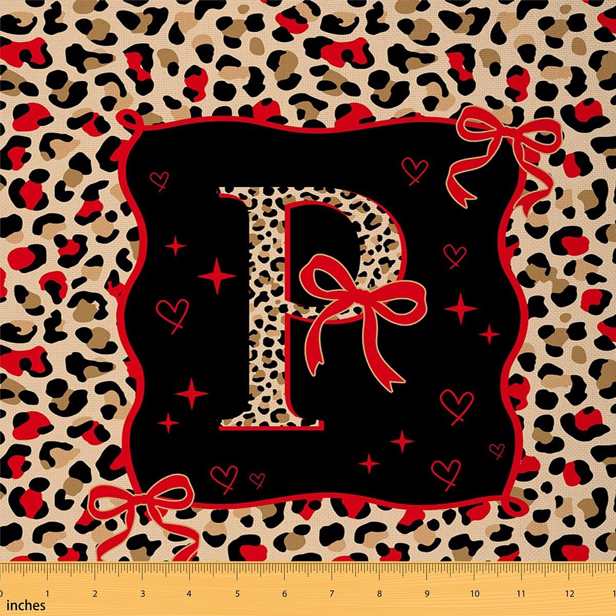 Homemissing Rosso marrone leopardo Tessuto 460x150cm rosso Bowknot Tessuti per cucire artigianato lettera iniziale P morbido flanella arredamento interno per progetti fai da te a casa Cute Girly Bow